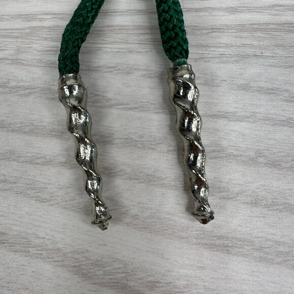 Vtg Bolo Tie Green Braided Cord Brown Marbled Wood Pendant Silver Tone Metal Tip - Picture 6 of 7